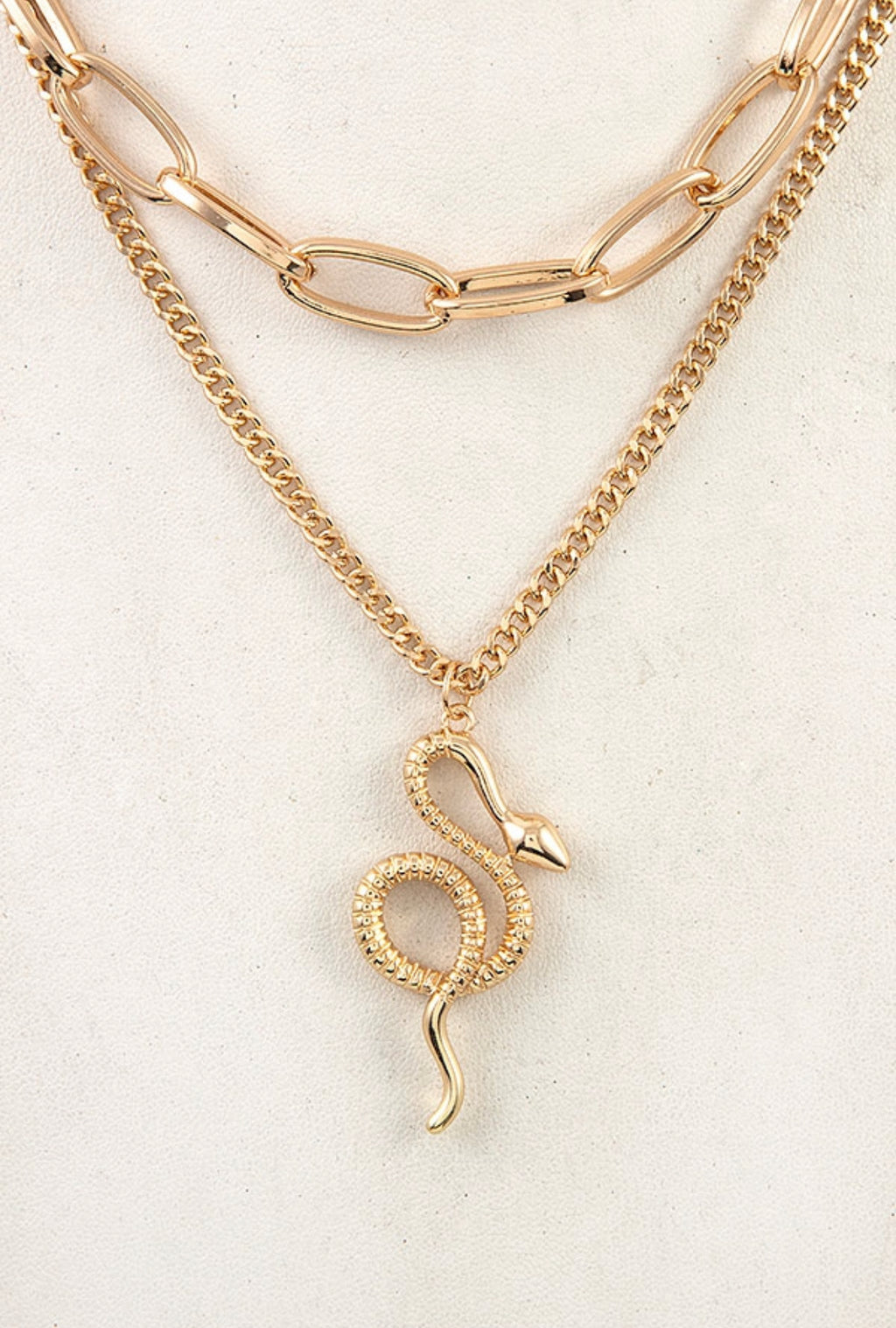 Gold Layered Chain with Snake Pendant