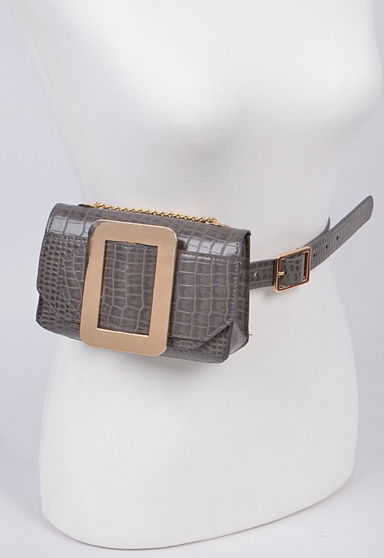 Grey Snakeskin Print Belt Bag