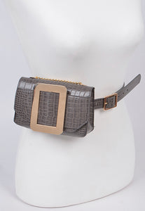 Grey Snakeskin Print Belt Bag