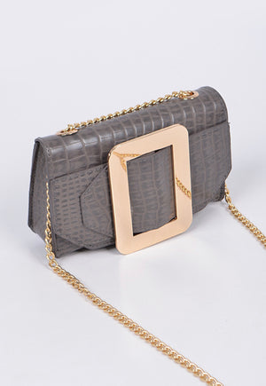 Grey Snakeskin Print Belt Bag