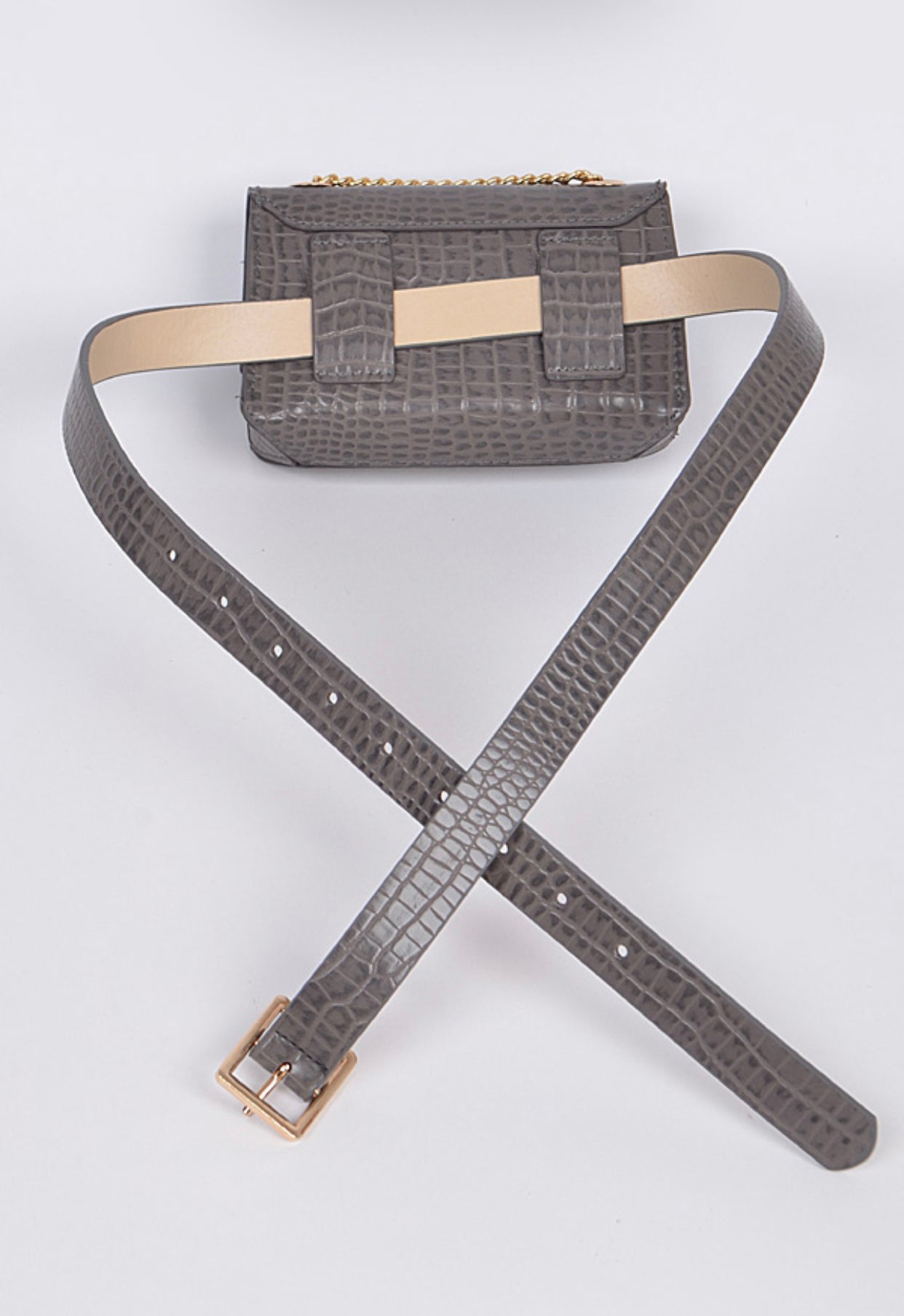 Grey Snakeskin Print Belt Bag