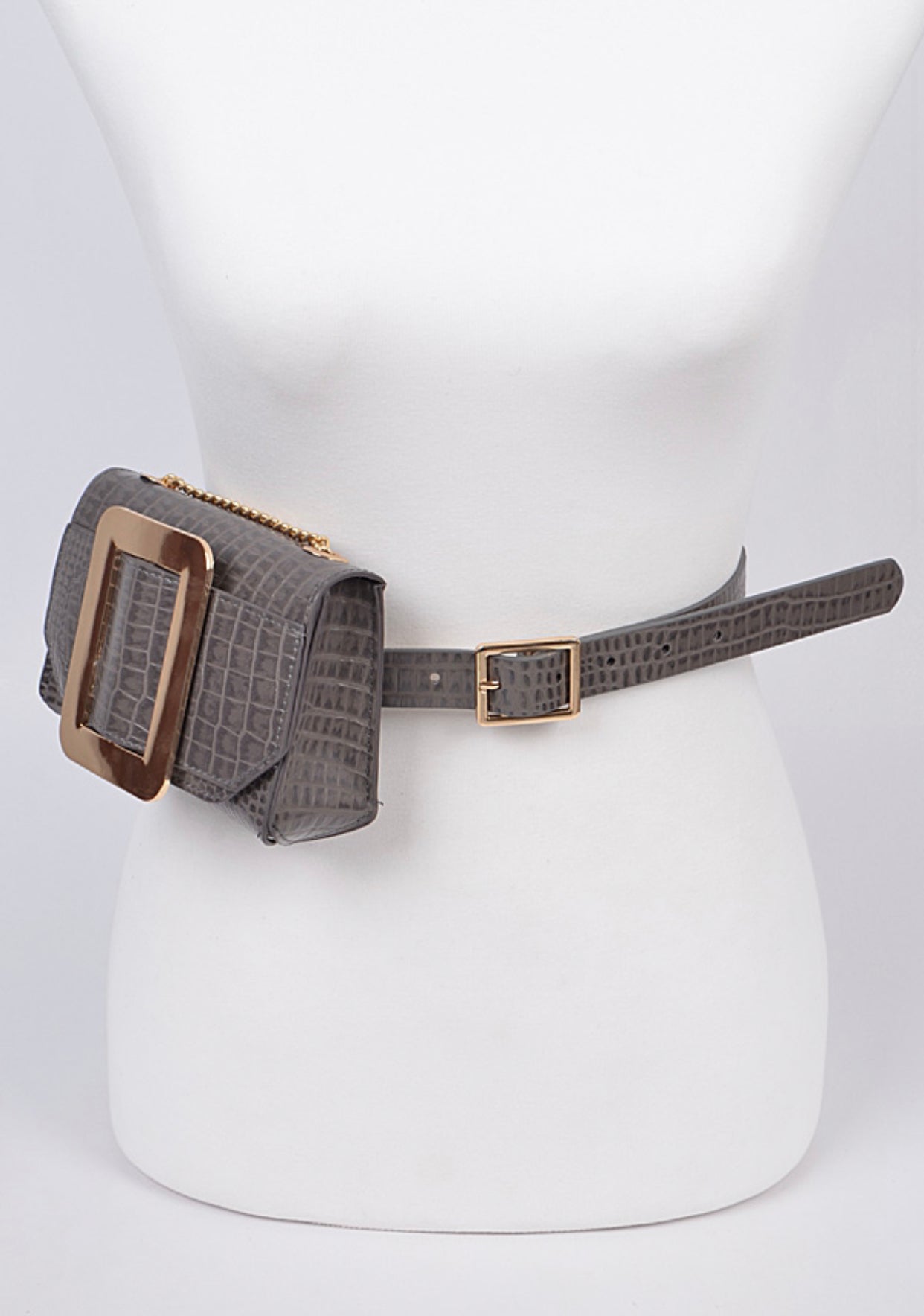 Grey Snakeskin Print Belt Bag