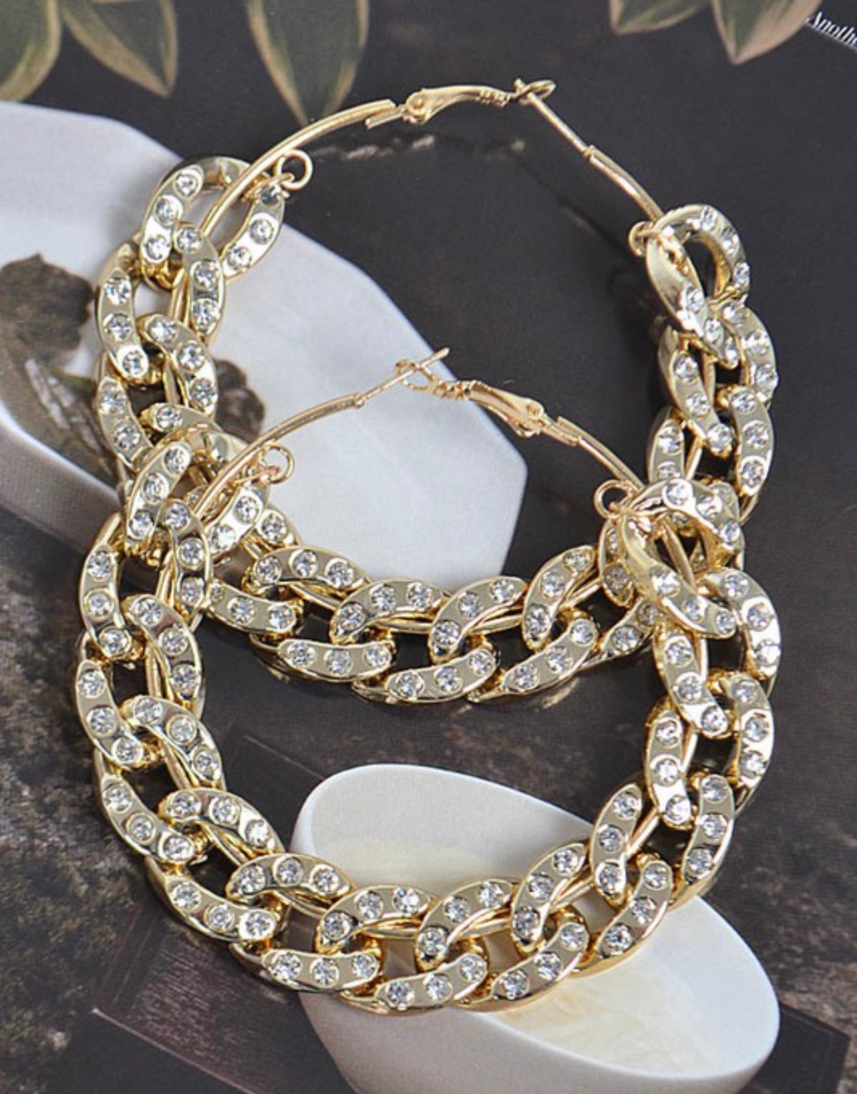 Stoned Chain Hoop Earrings