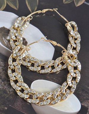 Stoned Chain Hoop Earrings